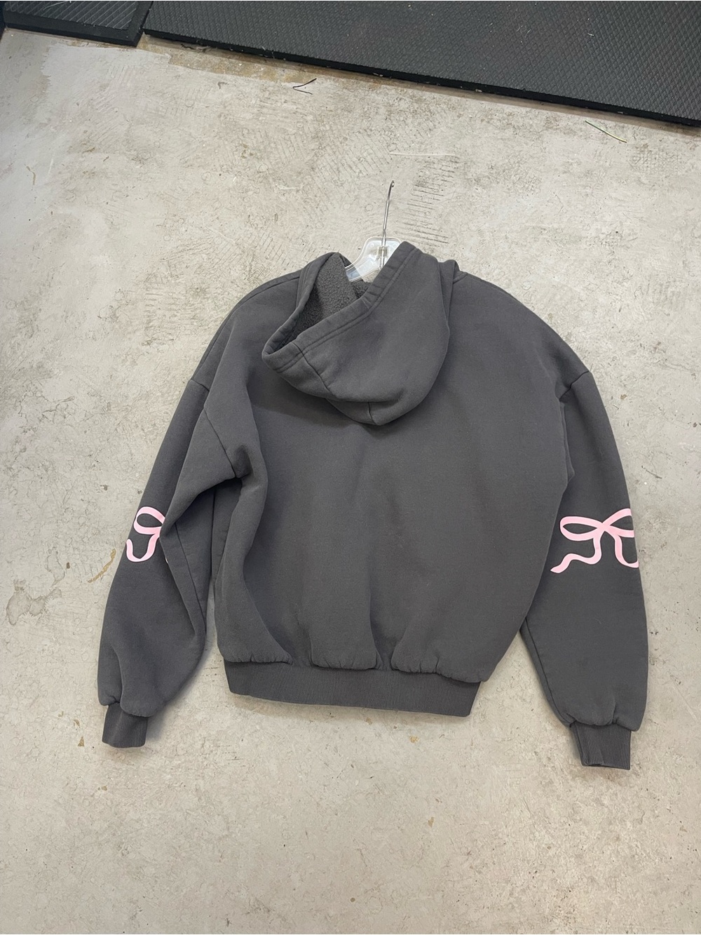 Edikted Charcoal Hoodie & Sweatpants with Pink Ribbon Sleeve Graphics Set